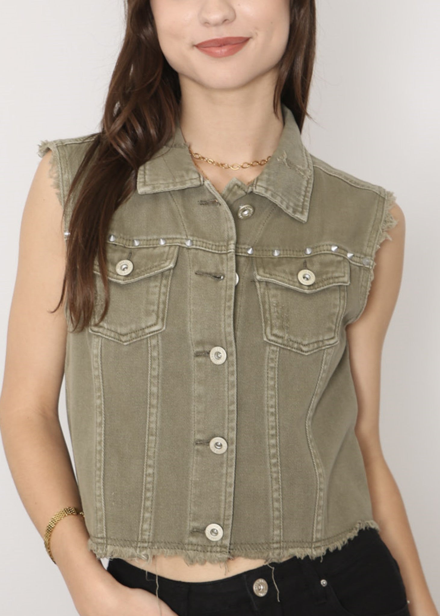 Cotton Denim Cropped Vest