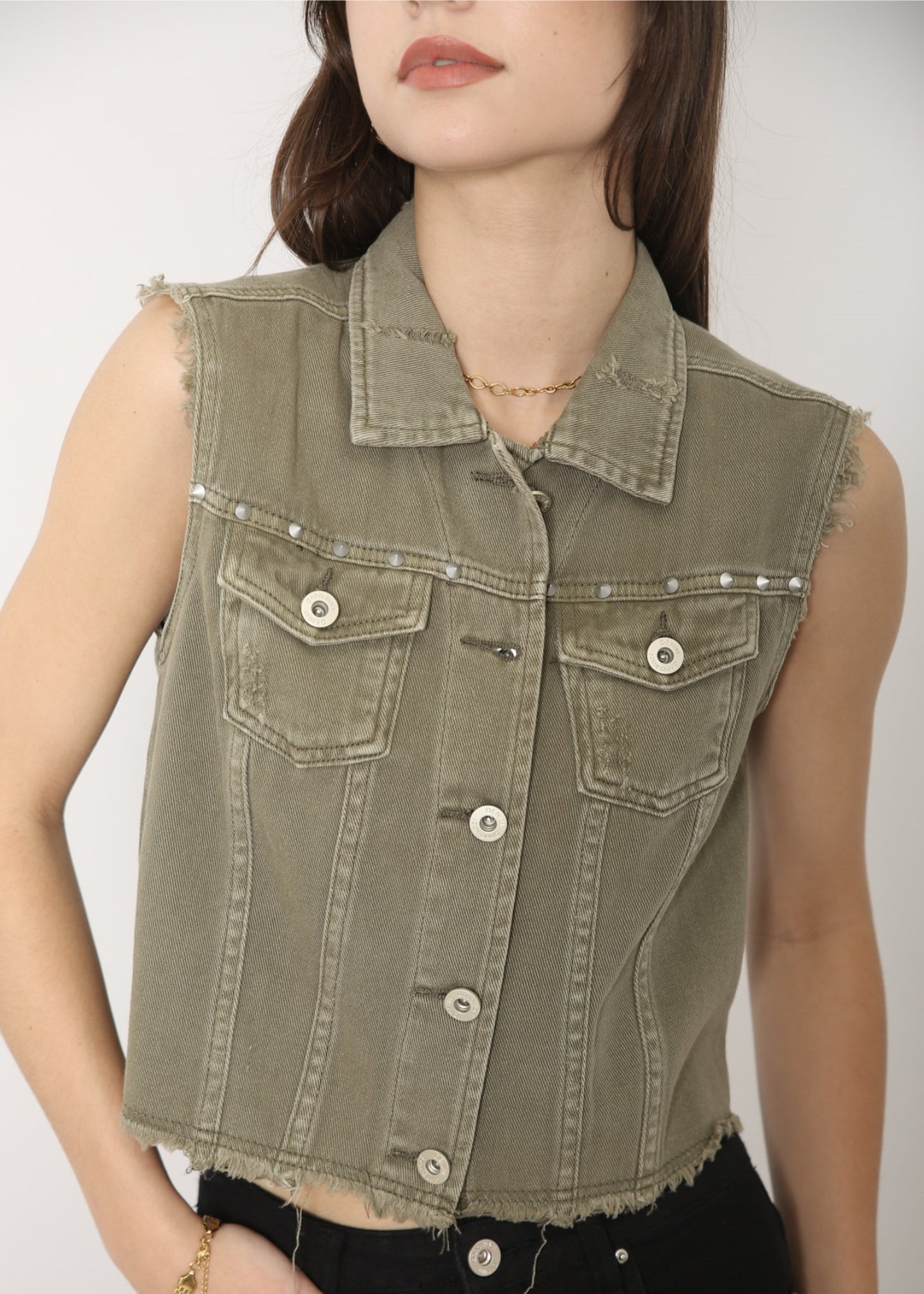Cotton Denim Cropped Vest