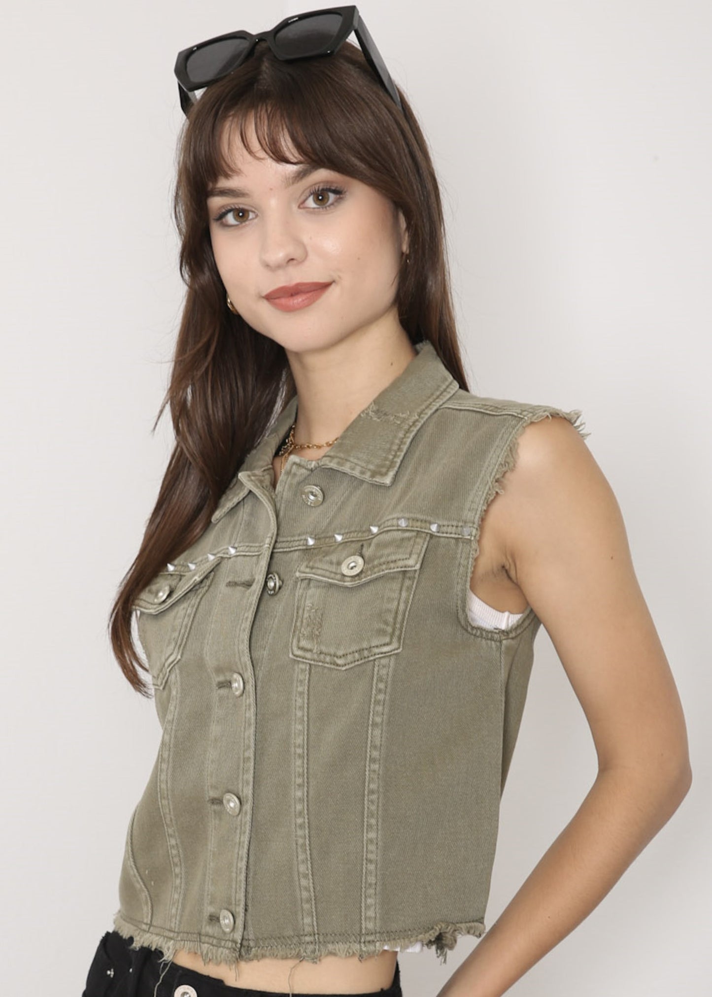 Cotton Denim Cropped Vest
