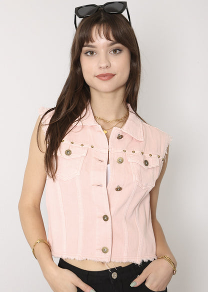 Cotton Denim Cropped Vest