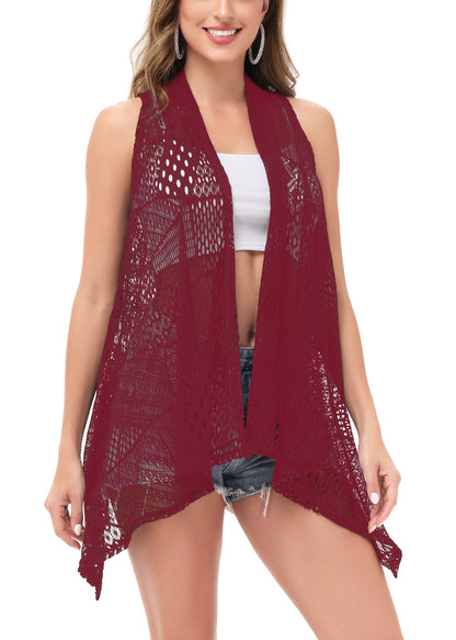 Womens Sleeveless Open Front Crochet Shawl Cardigan Bikini Cover Up