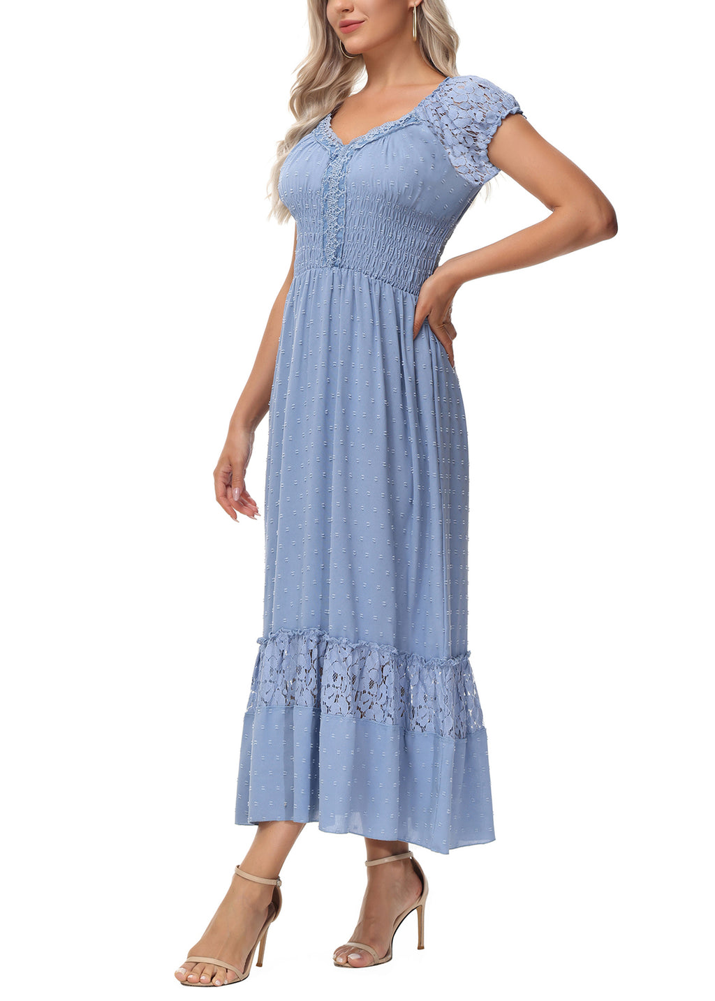 Vestido largo de encaje bohemio renacentista
