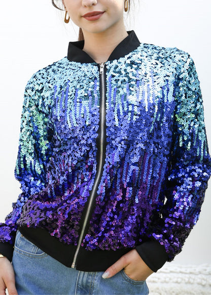 Chaqueta universitaria con lentejuelas metálicas a rayas