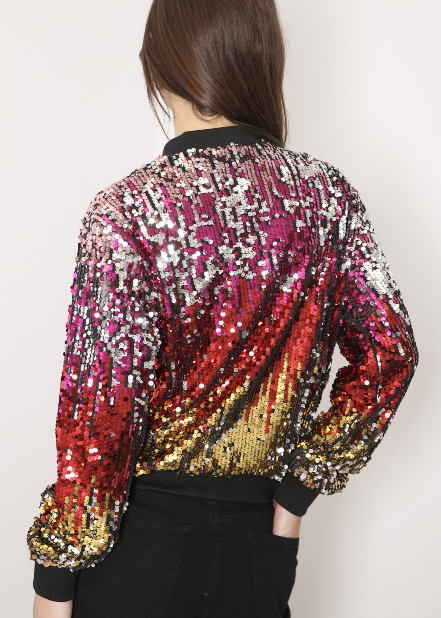 Sequin Bomber Zip-Up Jacket