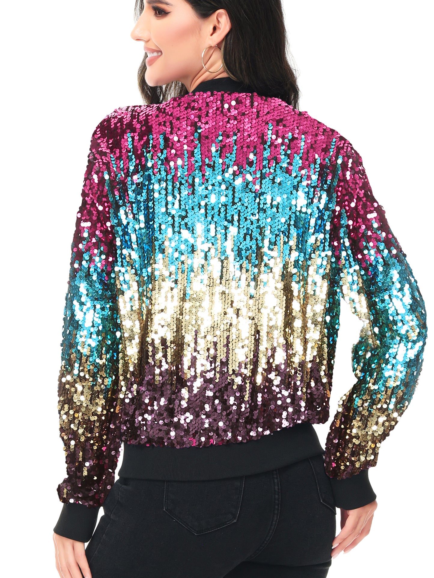 Sequin Bomber Zip-Up Jacket