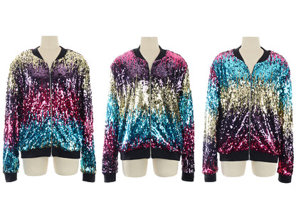 Sequin Bomber Zip-Up Jacket