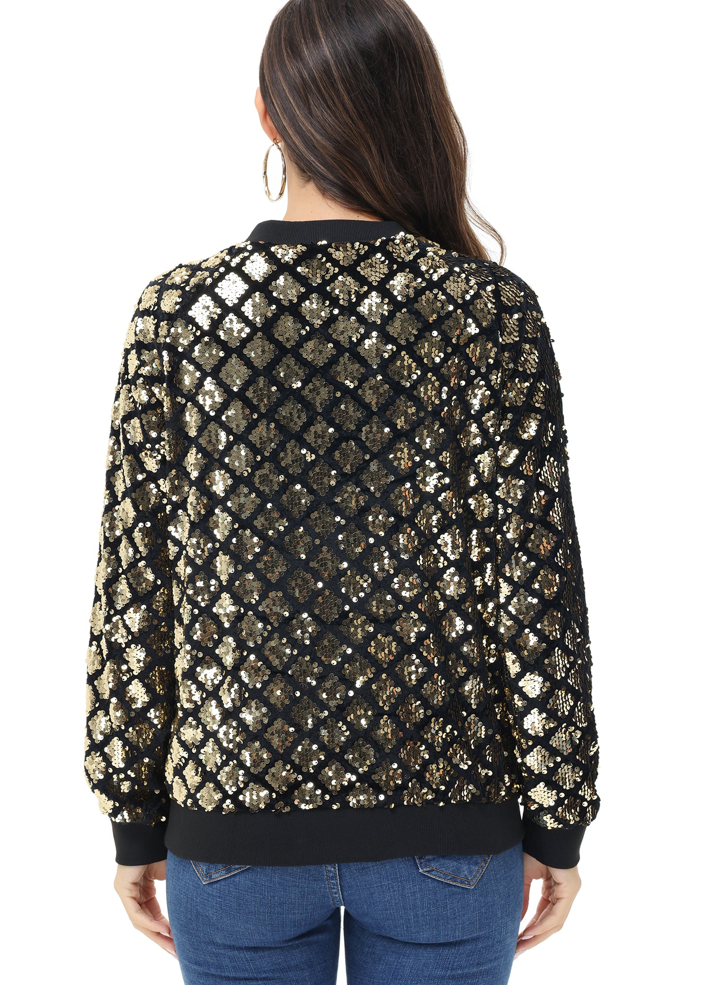 Chaqueta universitaria con lentejuelas metálicas a rayas