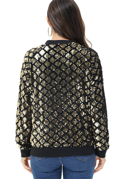 Chaqueta universitaria con lentejuelas metálicas a rayas