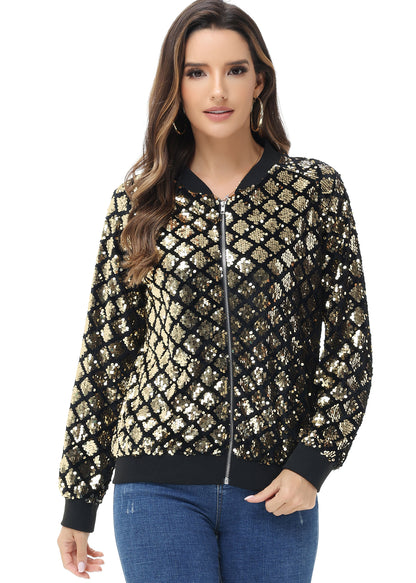 Chaqueta universitaria con lentejuelas metálicas a rayas