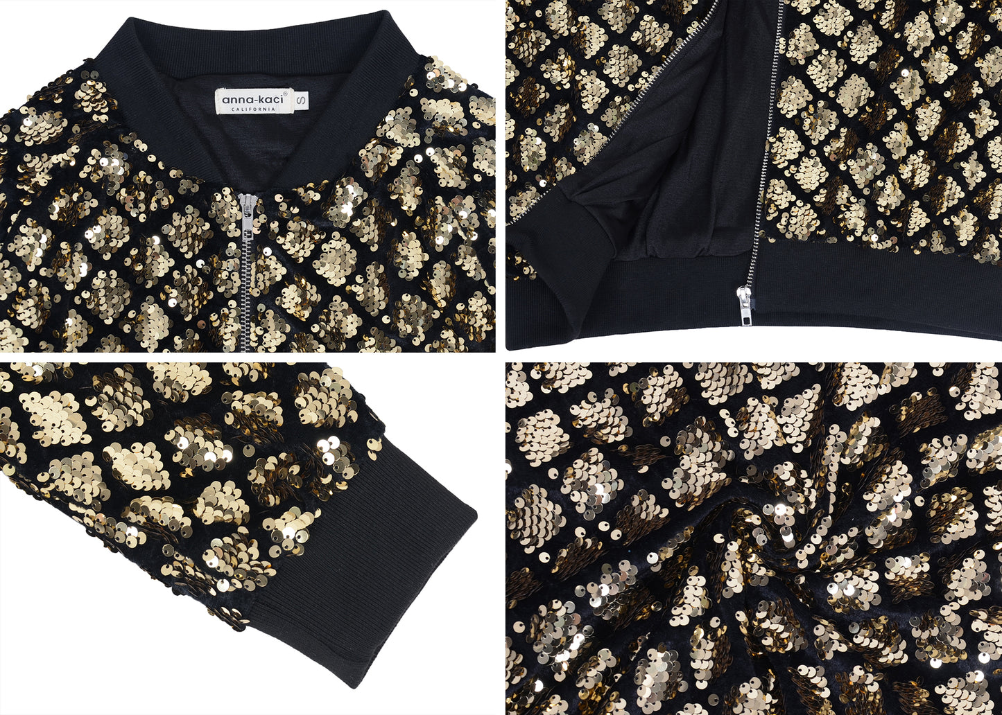 Chaqueta universitaria con lentejuelas metálicas a rayas