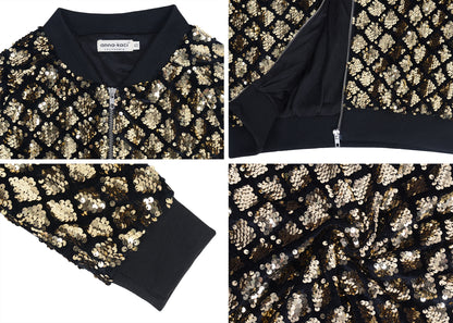 Chaqueta universitaria con lentejuelas metálicas a rayas