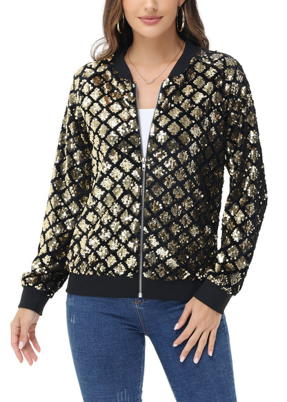 Chaqueta universitaria con lentejuelas metálicas a rayas