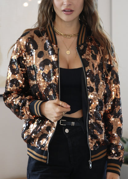 Chaqueta universitaria con lentejuelas metálicas a rayas