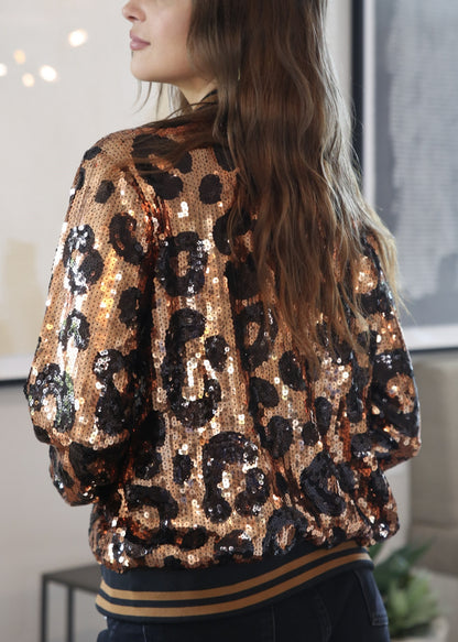 Chaqueta universitaria con lentejuelas metálicas a rayas