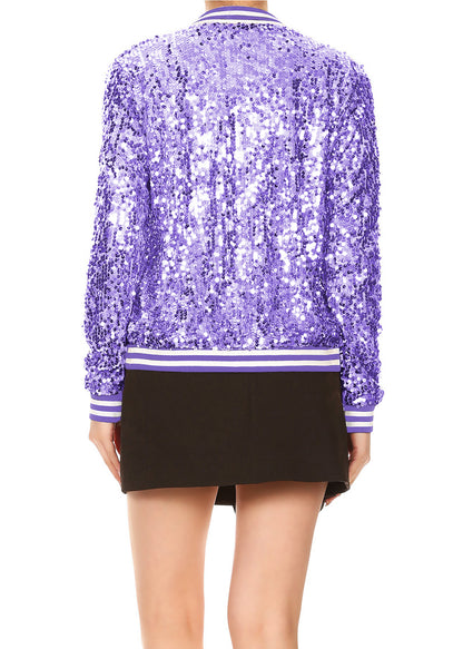 Chaqueta universitaria con lentejuelas metálicas a rayas