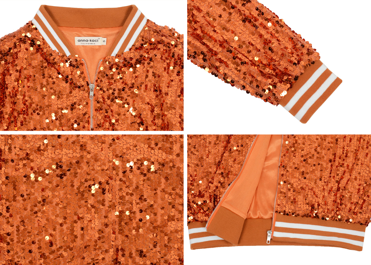 Chaqueta universitaria con lentejuelas metálicas a rayas