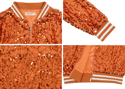Chaqueta universitaria con lentejuelas metálicas a rayas