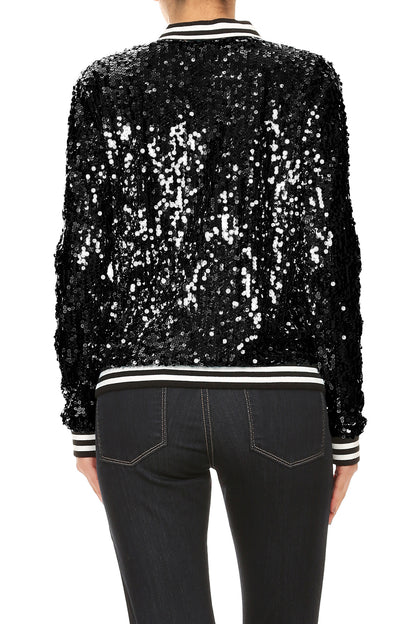 Chaqueta universitaria con lentejuelas metálicas a rayas