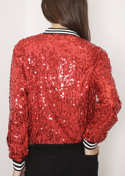 Sequin Bomber Zip-Up Jacket