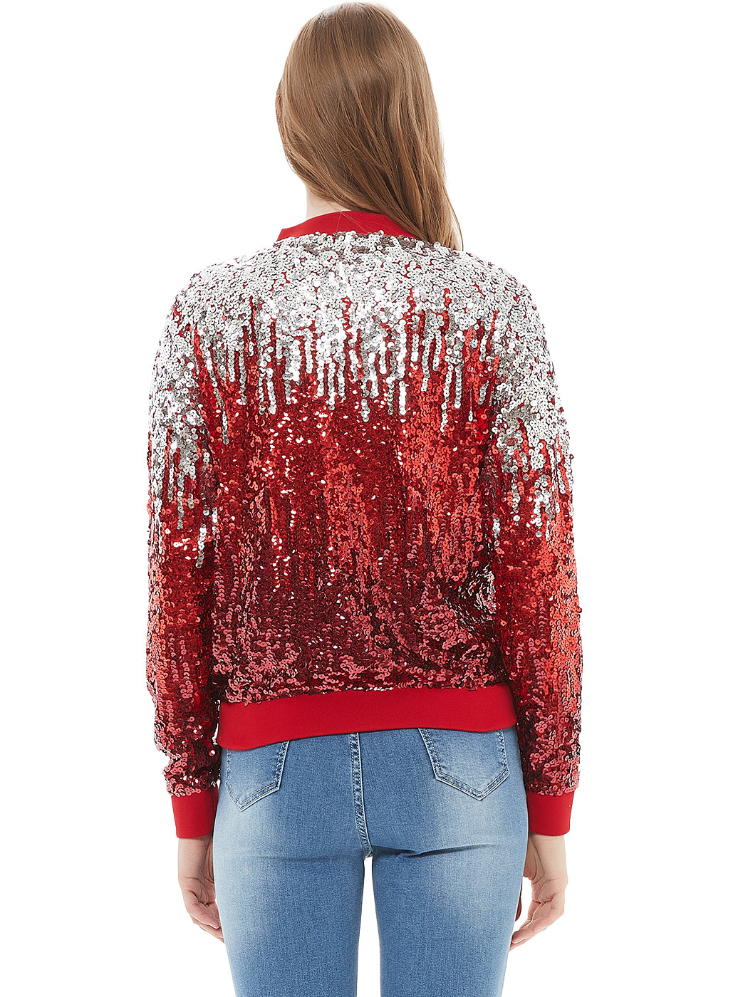 Chaqueta universitaria con lentejuelas metálicas a rayas