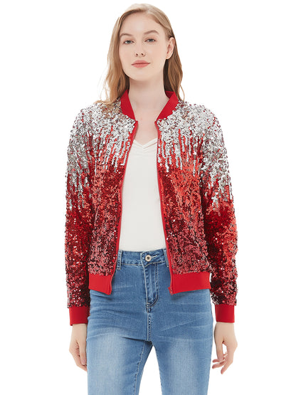 Chaqueta universitaria con lentejuelas metálicas a rayas