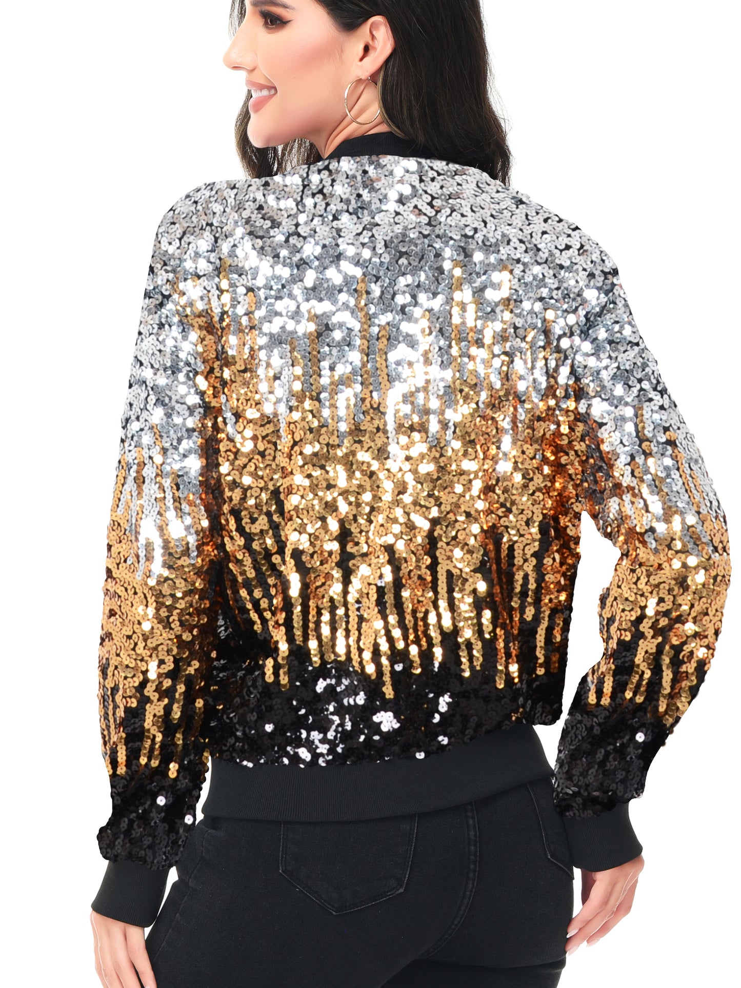 Sequin Bomber Zip-Up Jacket