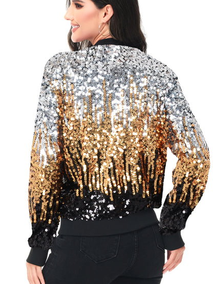 Sequin Bomber Zip-Up Jacket