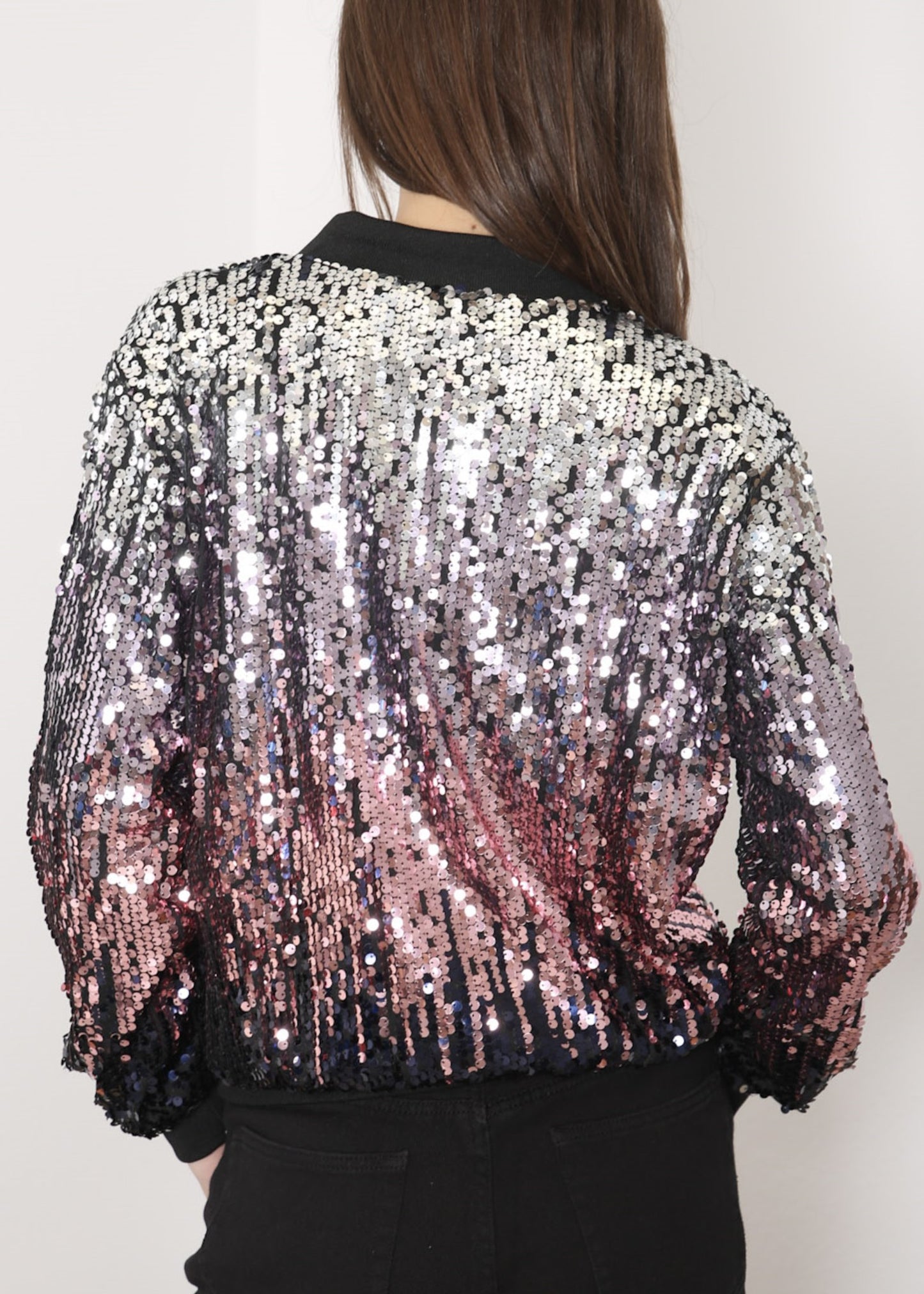 Sequin Bomber Zip-Up Jacket