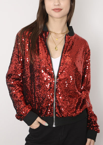 Chaqueta universitaria con lentejuelas metálicas a rayas