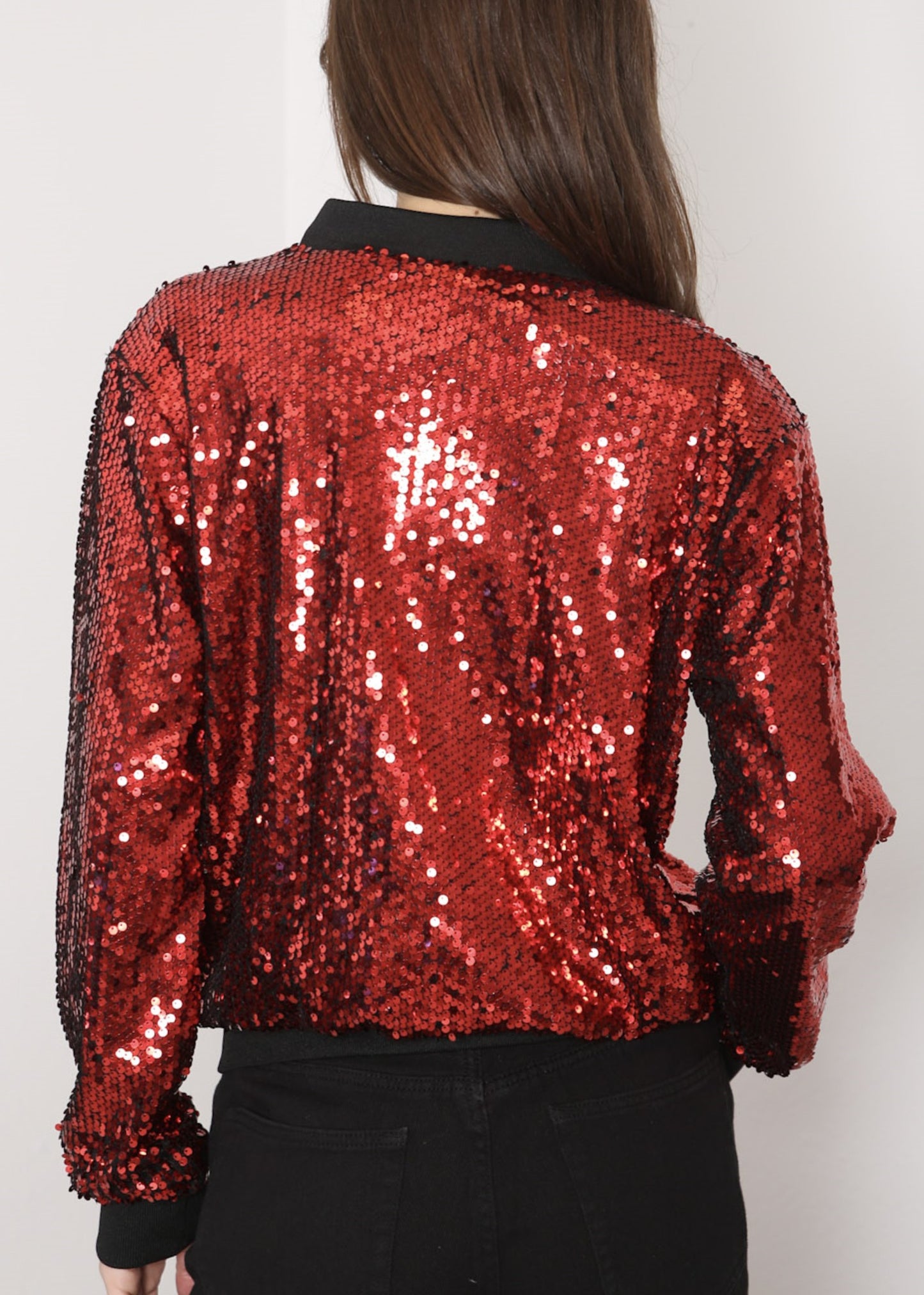 Chaqueta universitaria con lentejuelas metálicas a rayas