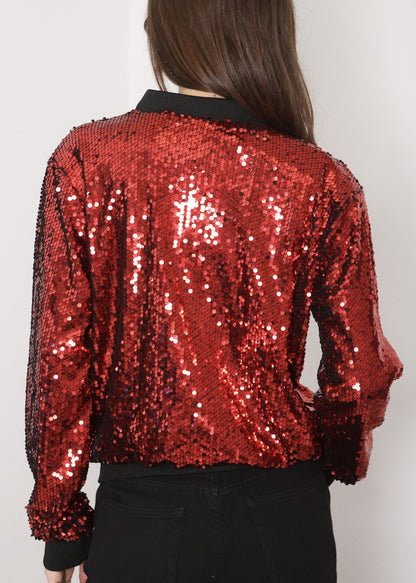 Chaqueta universitaria con lentejuelas metálicas a rayas