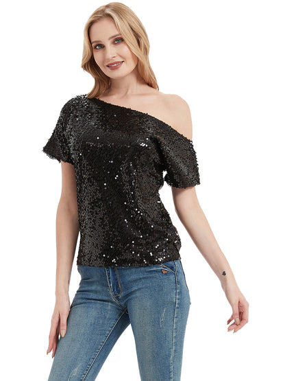 One Shoulder Sequin Top