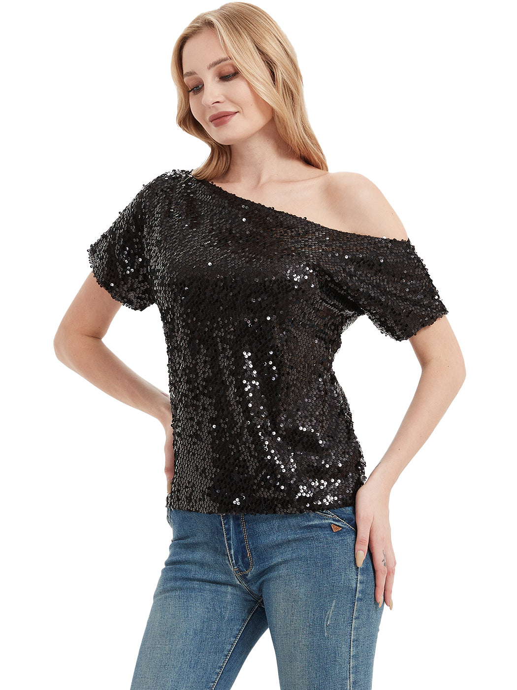 One Shoulder Sequin Top