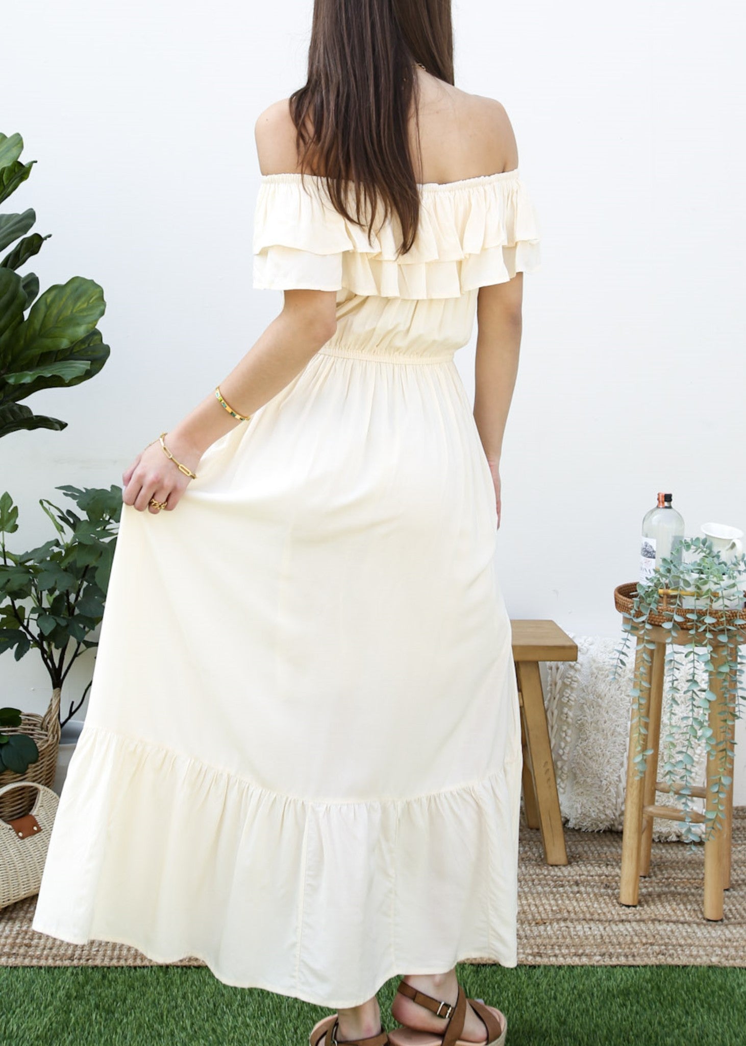 Vestido largo elástico con volantes de estilo griego
