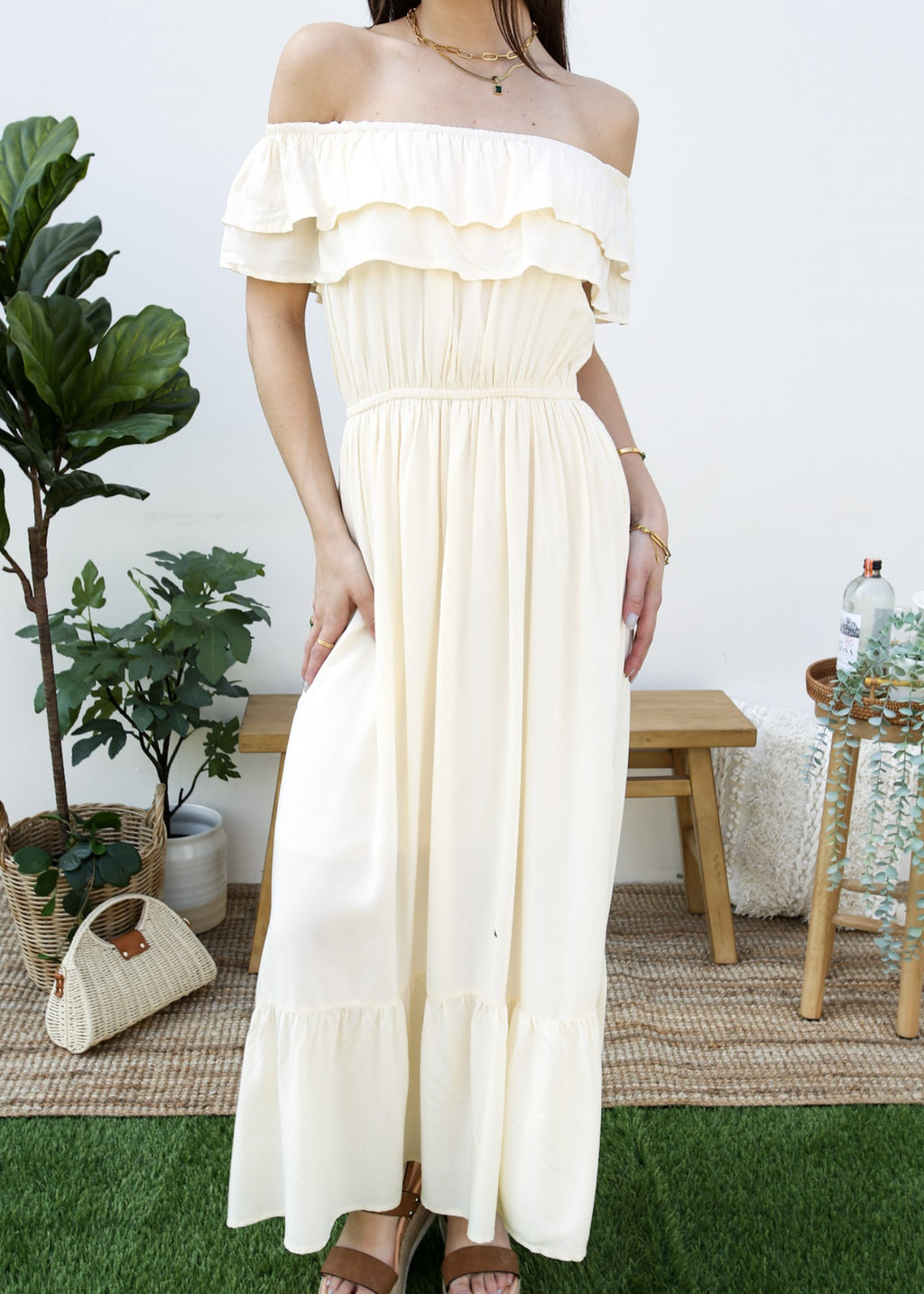 Vestido largo elástico con volantes de estilo griego