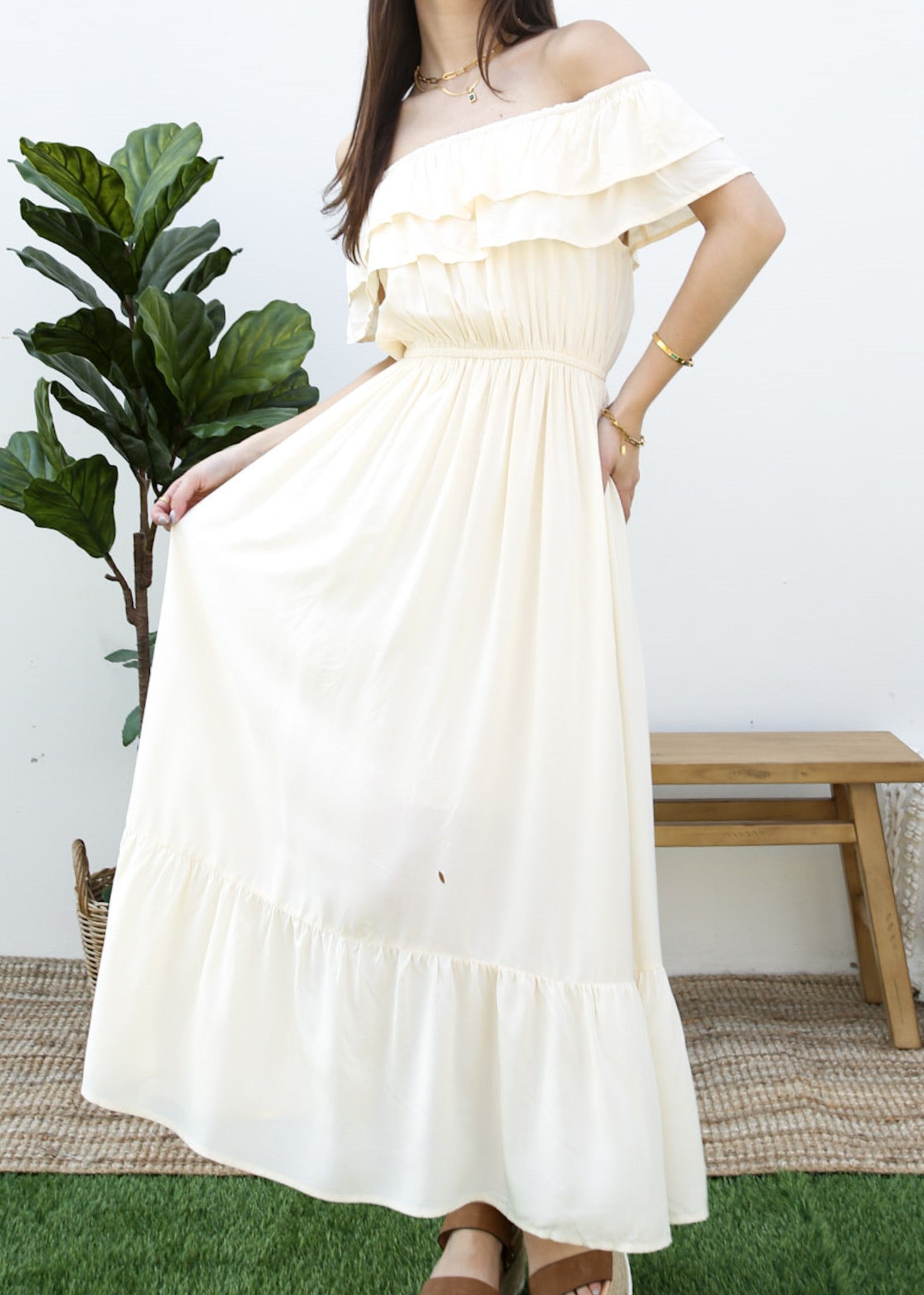 Vestido largo elástico con volantes de estilo griego