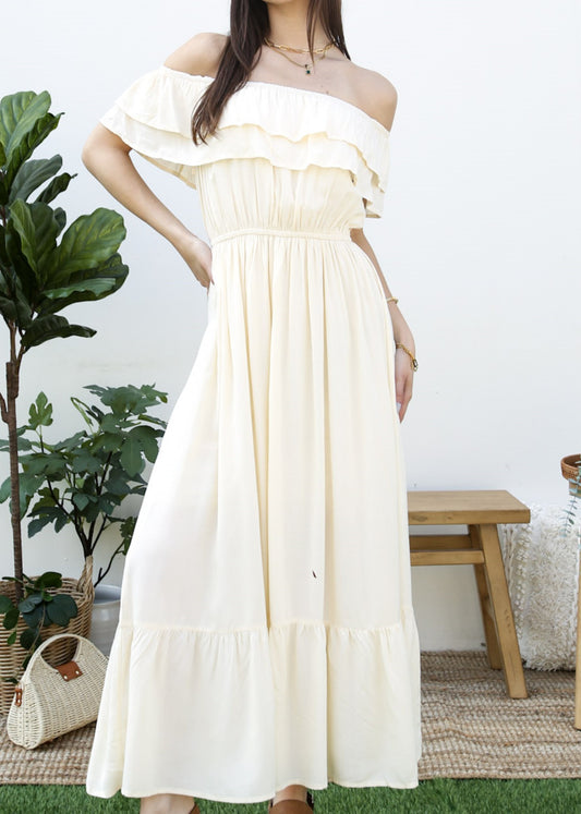 Grecian Ruffle Stretch Maxi Long Dress