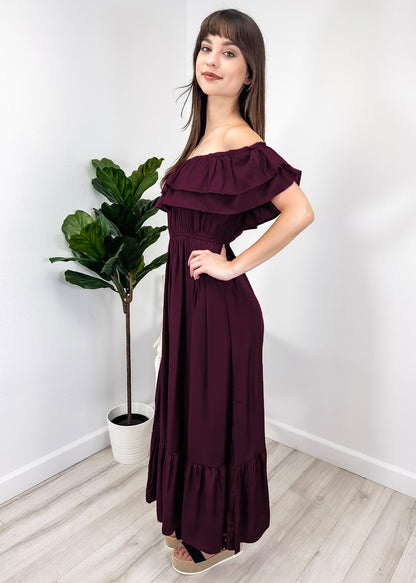 Grecian Ruffle Stretch Maxi Long Dress