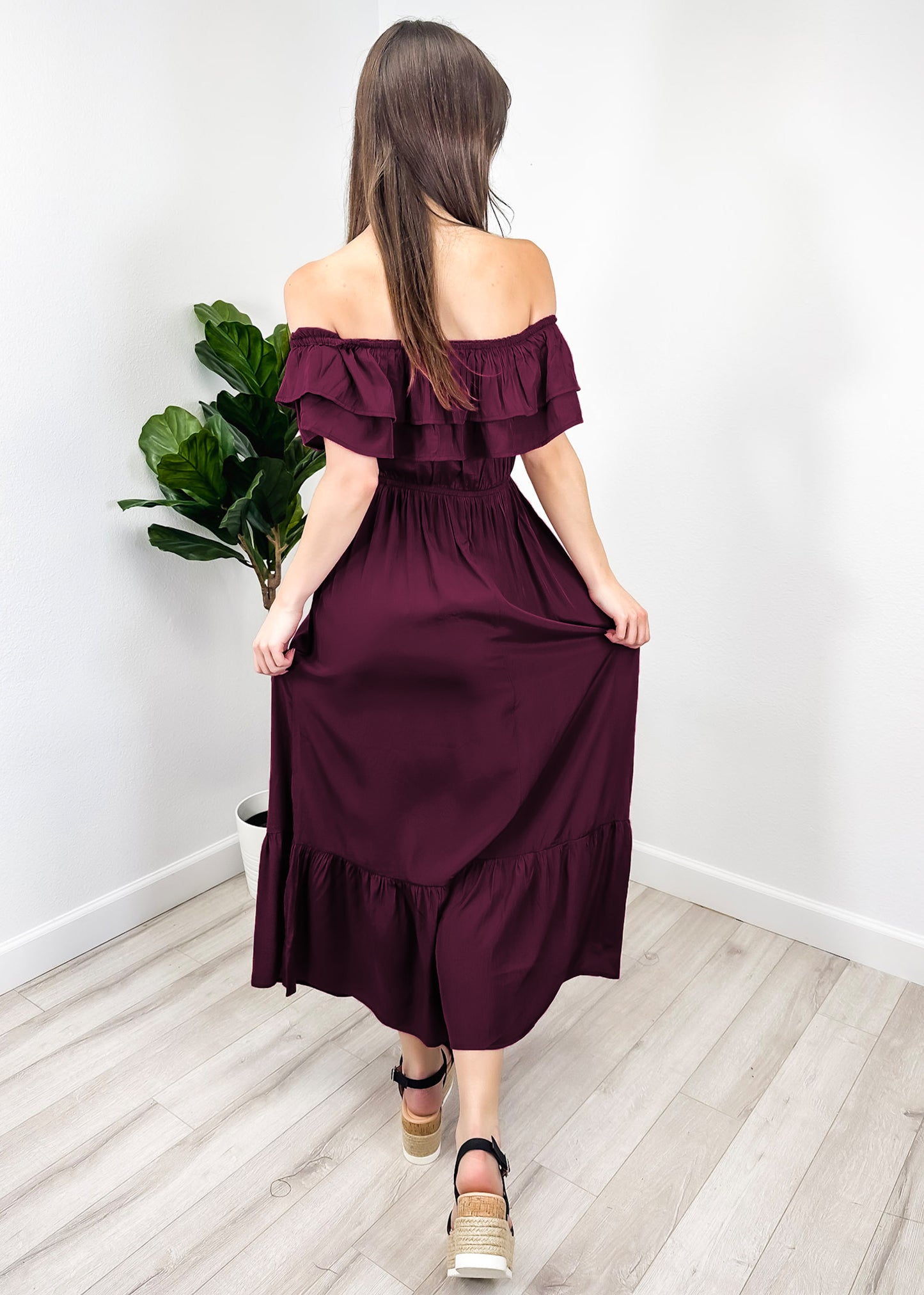 Grecian Ruffle Stretch Maxi Long Dress