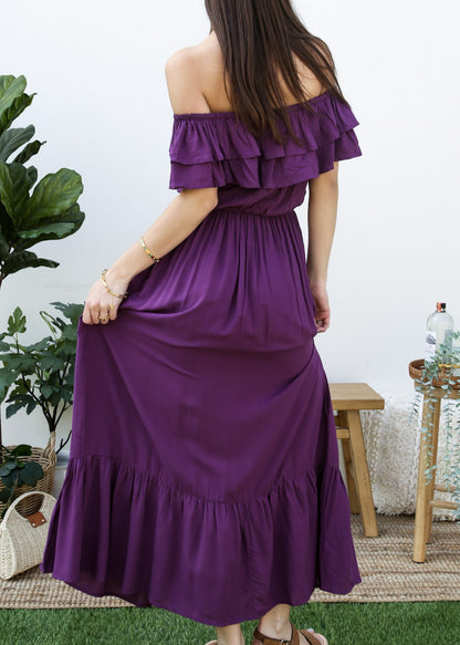 Grecian Ruffle Stretch Maxi Long Dress
