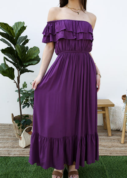 Grecian Ruffle Stretch Maxi Long Dress