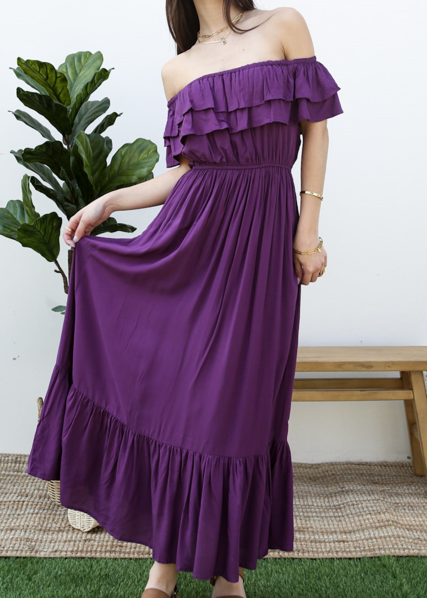 Vestido largo elástico con volantes de estilo griego