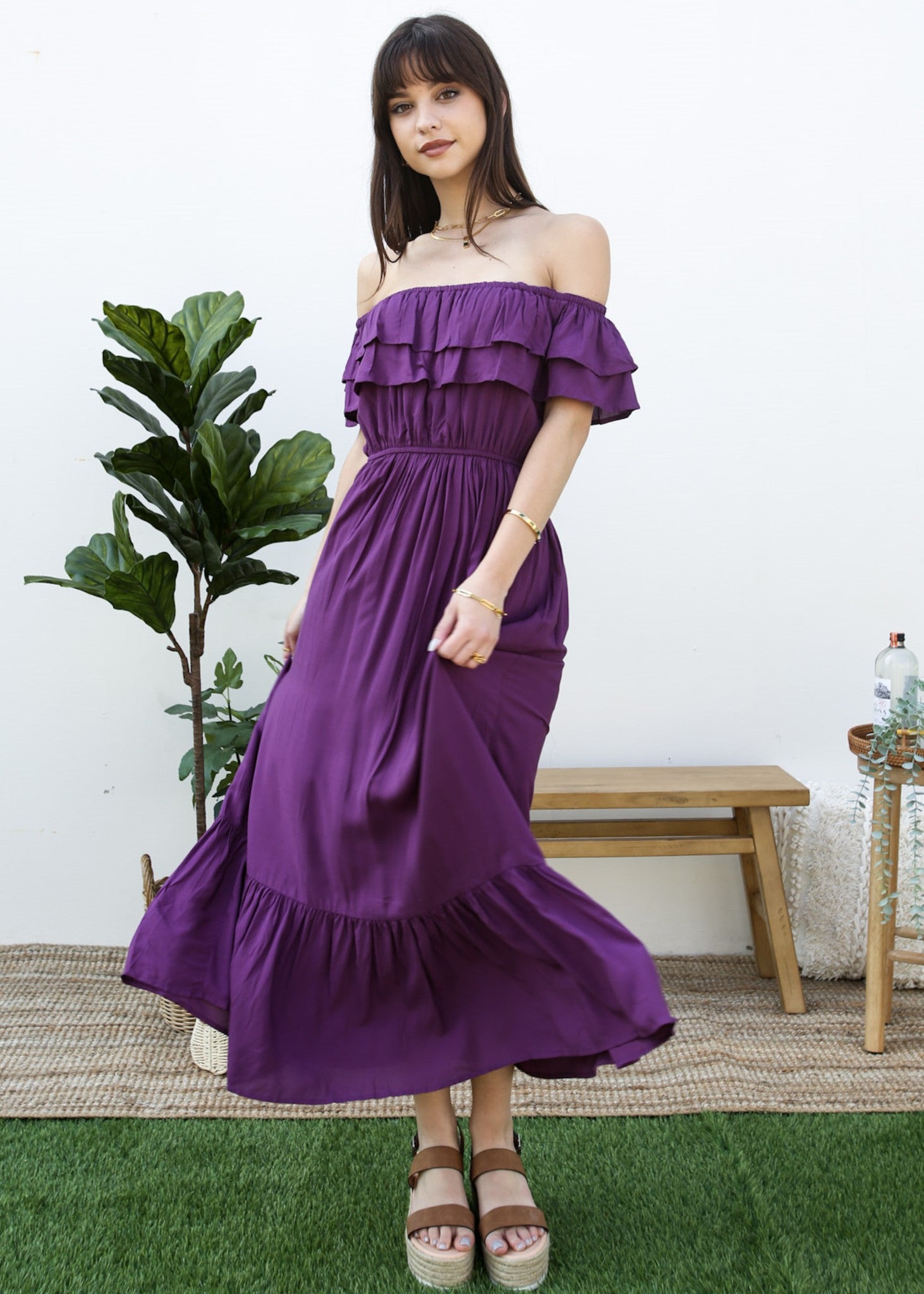 Vestido largo elástico con volantes de estilo griego