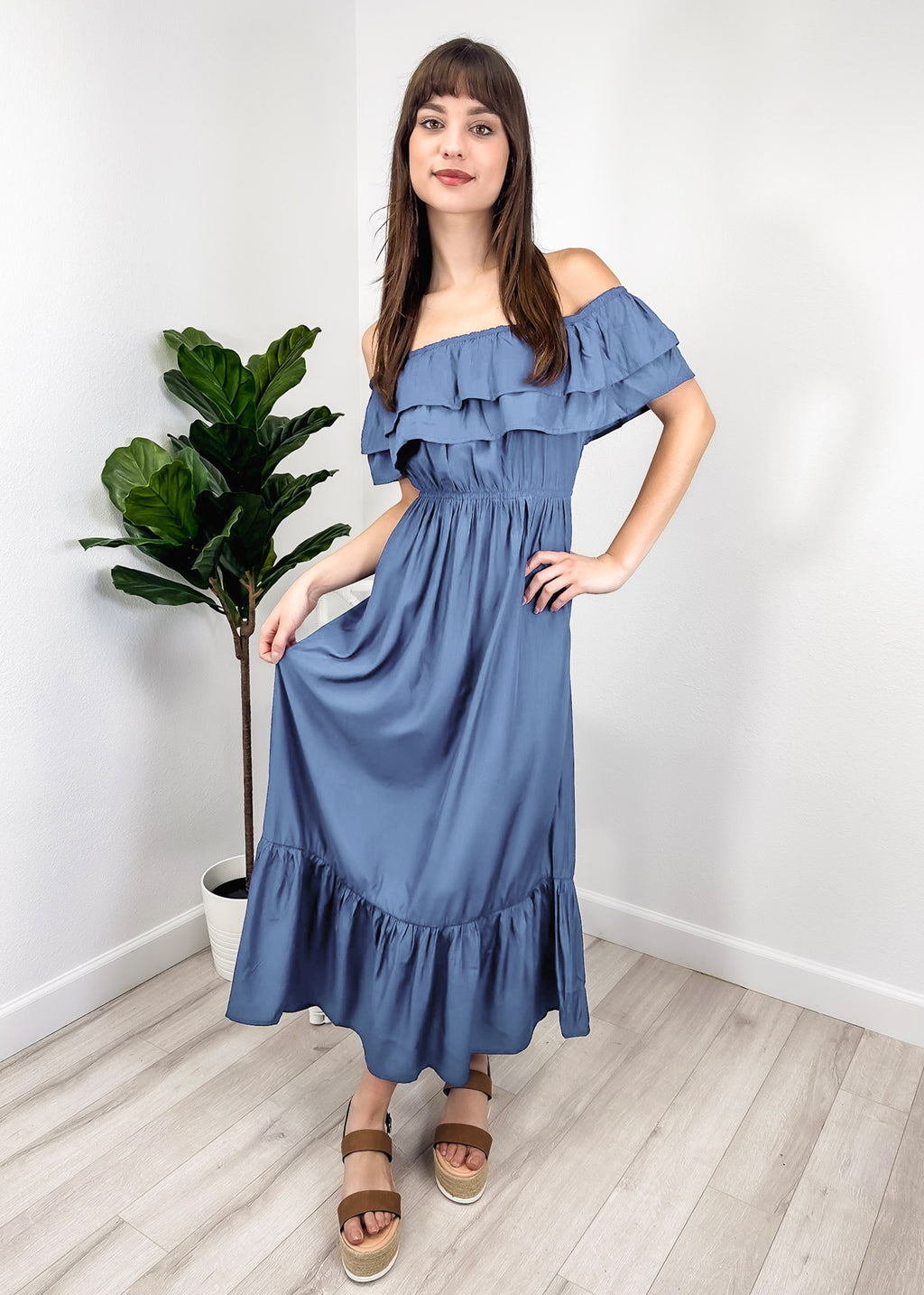 Vestido largo elástico con volantes de estilo griego