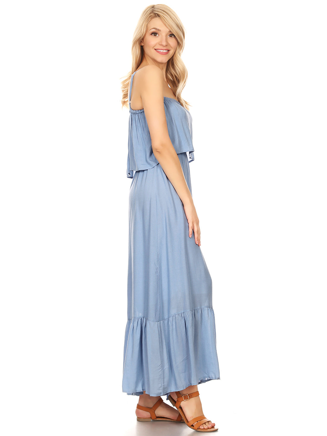 Vestido largo informal bohemio con tirantes finos y fluido