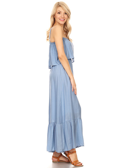 Vestido largo informal bohemio con tirantes finos y fluido