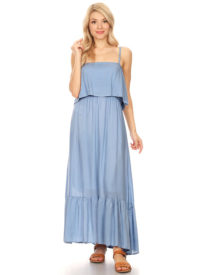 Vestido largo informal bohemio con tirantes finos y fluido
