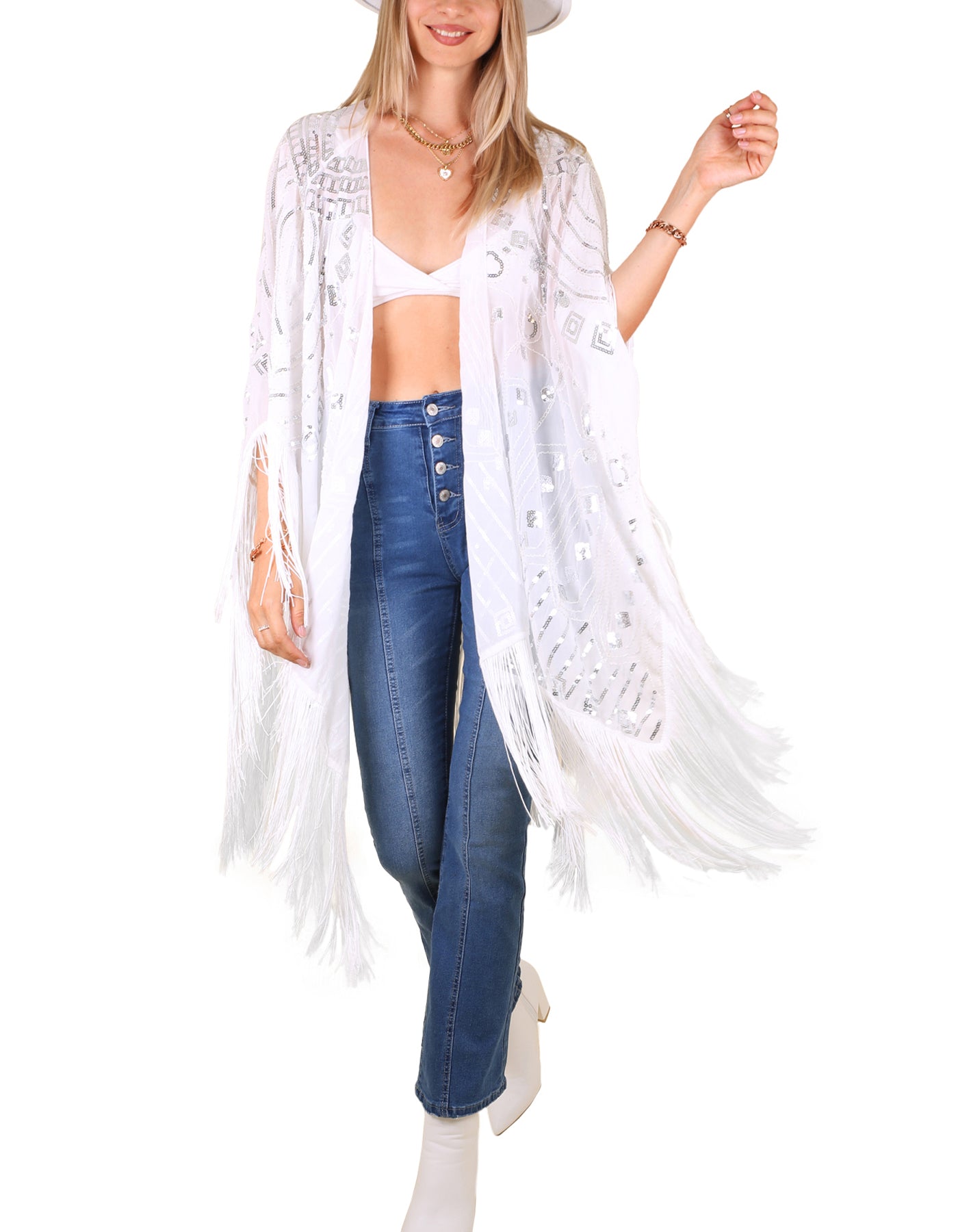 Anna-Kaci Womens Oversize Hand Beaded Fringed Sequin Evening Shawl Wrap