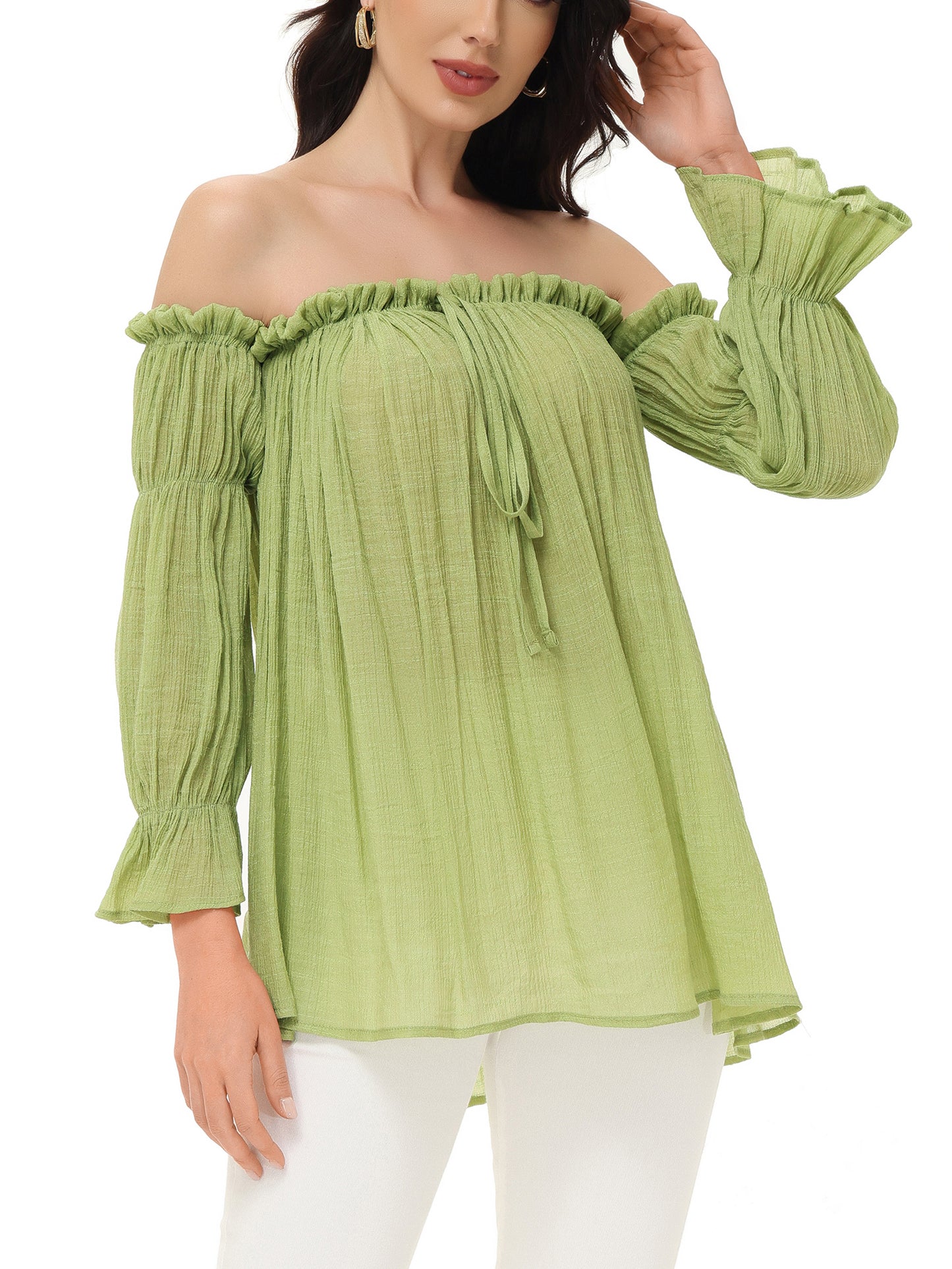 Blusa estilo bohemio semitransparente con hombros descubiertos