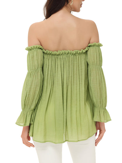 Blusa estilo bohemio semitransparente con hombros descubiertos